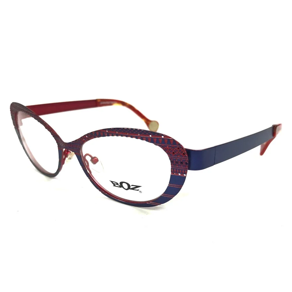 BOZ Eyeglasses Frames ZAZIE 2030 Blue Red Cat Eye Patterned 51-16-135